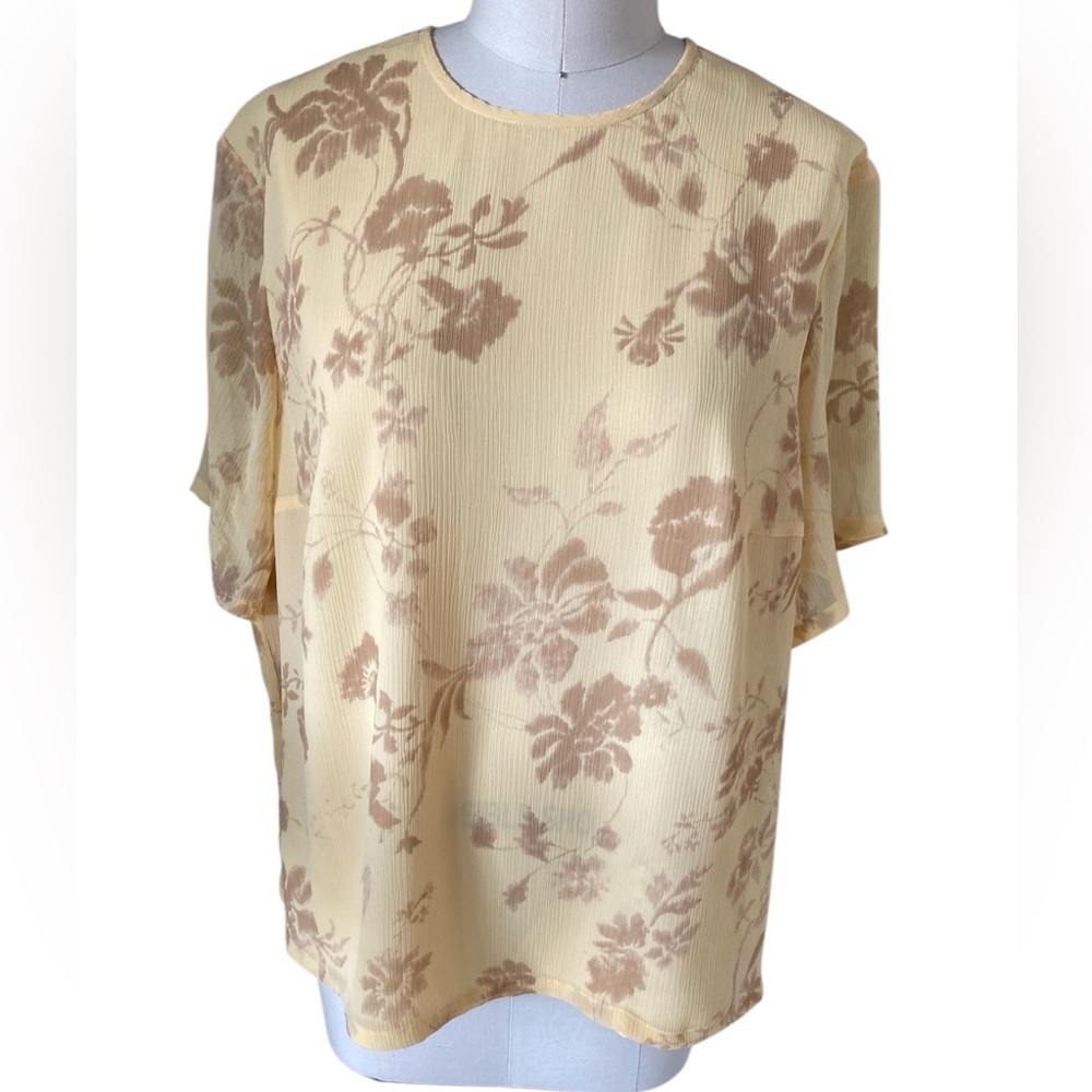 Pendleton Canary Yellow Floral Short Sleeve Lined Blouse